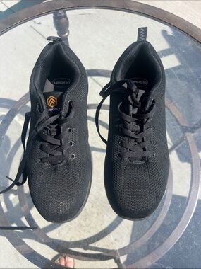DYKHMILY Black Knit Steel Toe Safety Work Shoes Unisex Men 8.5 / Women 10.5